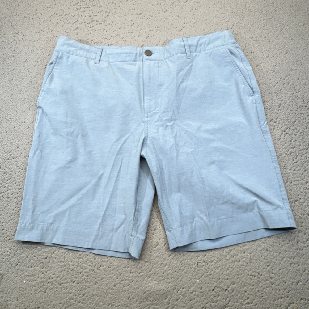 Faherty All Day Shorts Mens 35 Blue Melange Hybrid Stretch Casual Flat Front